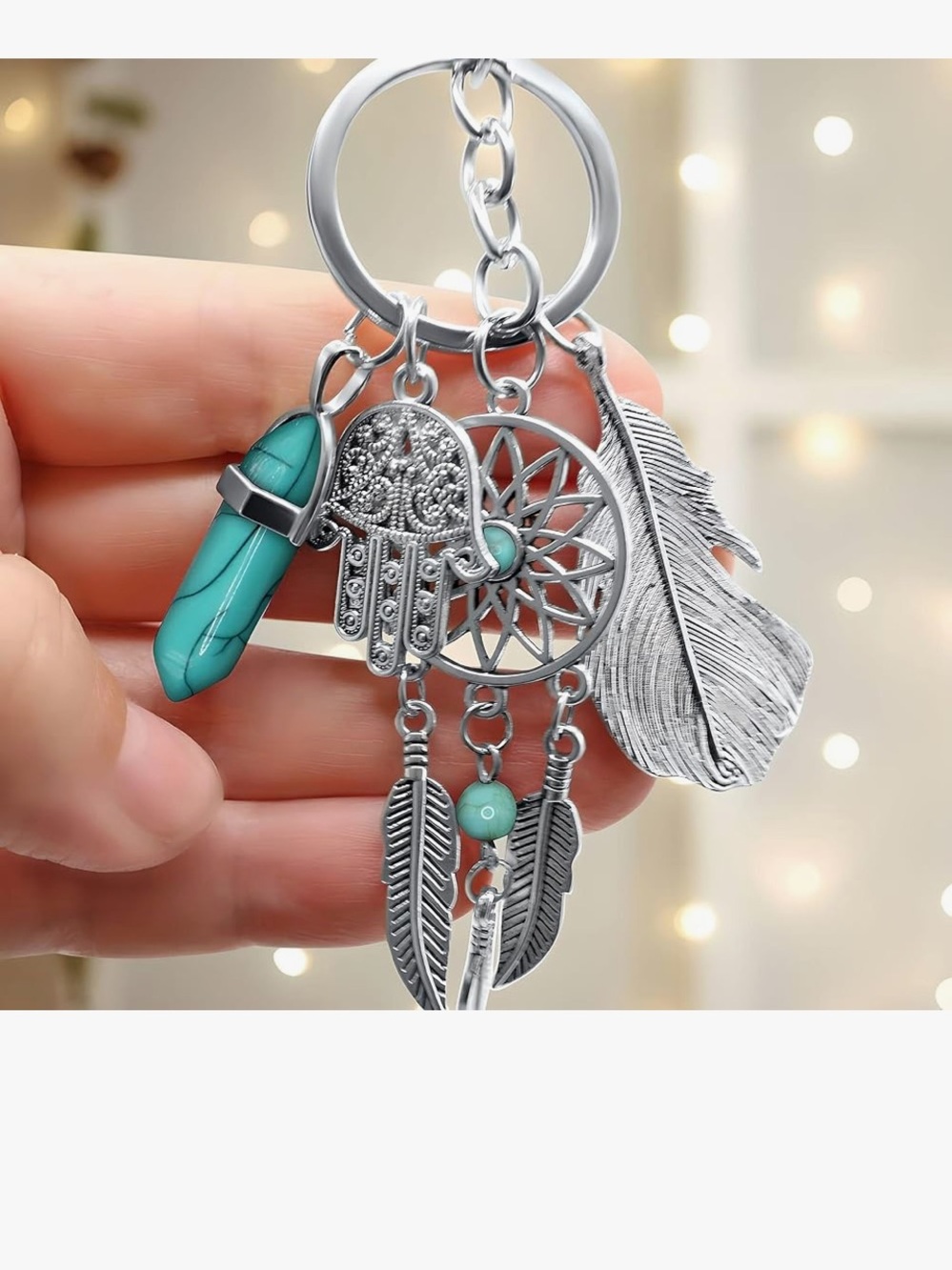 NEW Dreamcatcher Hamsa Evil Eye malachite Gemstone Keychain Key Ring